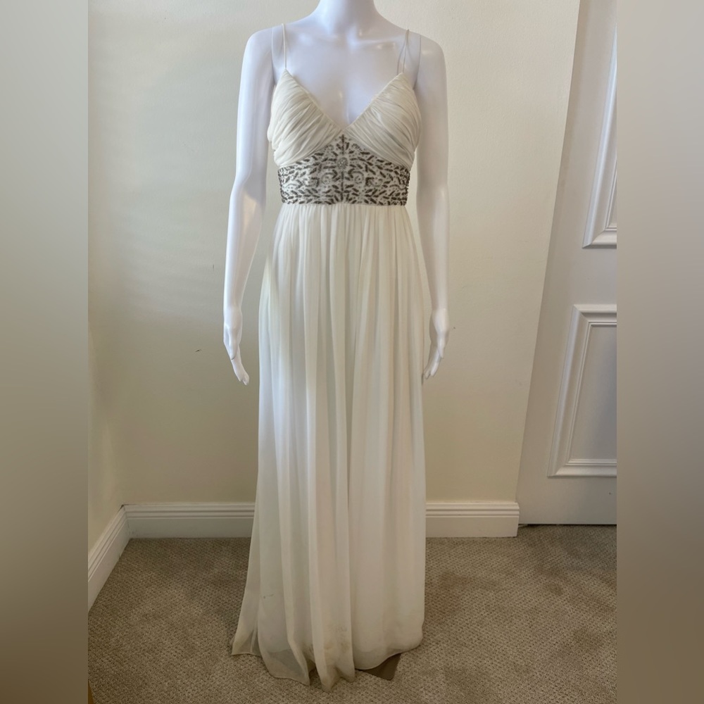 Aidan Mattox White Embellished Flowy Fancy Dress